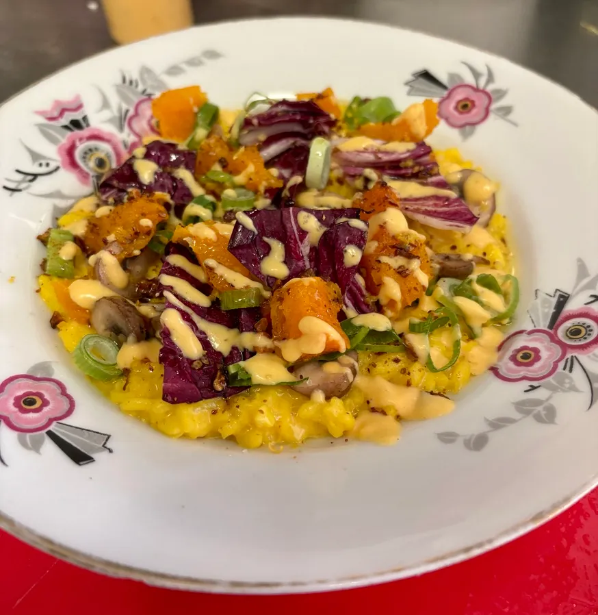 Risotto safran, trévise, courge confite.